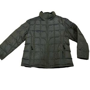 Women grey quilted Puffer Jacket Liz Claiborne down feathers zipper size medium